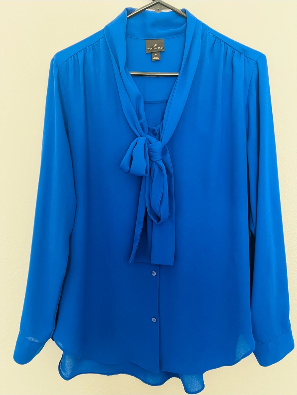 Worthington Vibrant Blue Tie-Neck Blouse